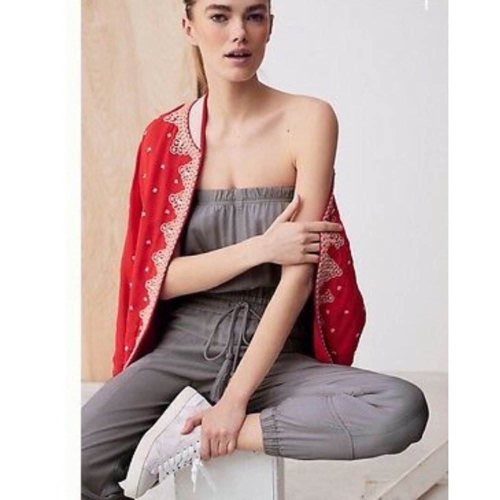 Anthropologie Conditions Apply Hot Pink Embroidered Bomber Jacket